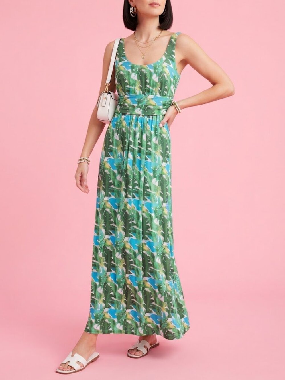 Tropical Palm Maxi Dress with Pockets - Picture 1 of 10